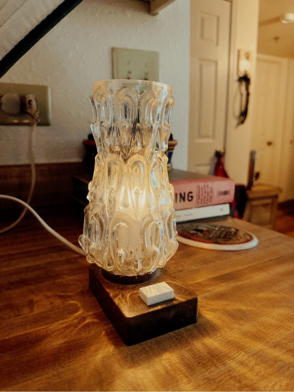 Vintage 1970s German Glass Table Lamp with Brown Base